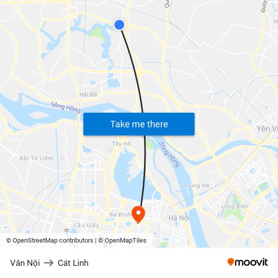 Vân Nội to Cát Linh map