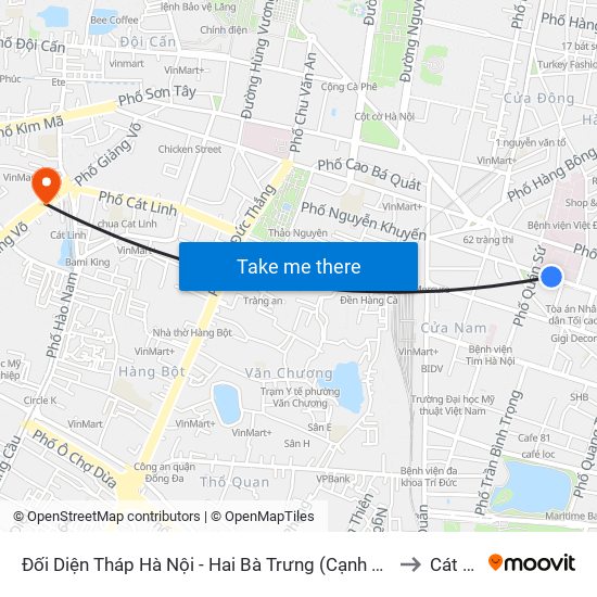 Đối Diện Tháp Hà Nội - Hai Bà Trưng (Cạnh 56 Hai Bà Trưng) to Cát Linh map