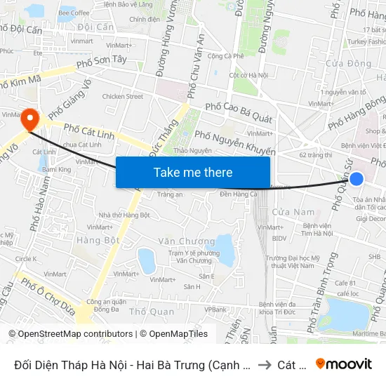 Đối Diện Tháp Hà Nội - Hai Bà Trưng (Cạnh 56 Hai Bà Trưng) to Cát Linh map