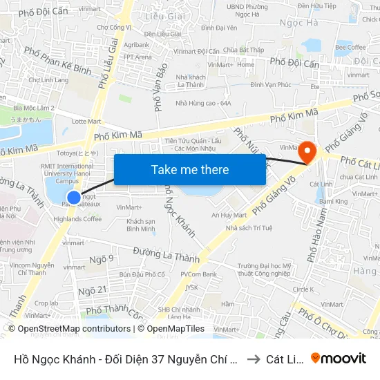 Hồ Ngọc Khánh - Đối Diện 37 Nguyễn Chí Thanh to Cát Linh map