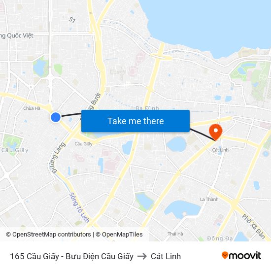 165 Cầu Giấy - Bưu Điện Cầu Giấy to Cát Linh map