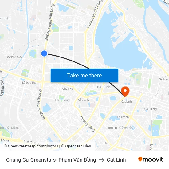 Chung Cư Greenstars- Phạm Văn Đồng to Cát Linh map