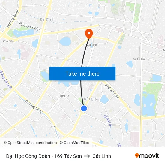 Đại Học Công Đoàn - 169 Tây Sơn to Cát Linh map