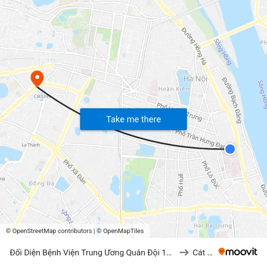 Đối Diện Bệnh Viện Trung Ương Quân Đội 108 - Trần Hưng Đạo to Cát Linh map
