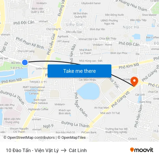 10 Đào Tấn - Viện Vật Lý to Cát Linh map