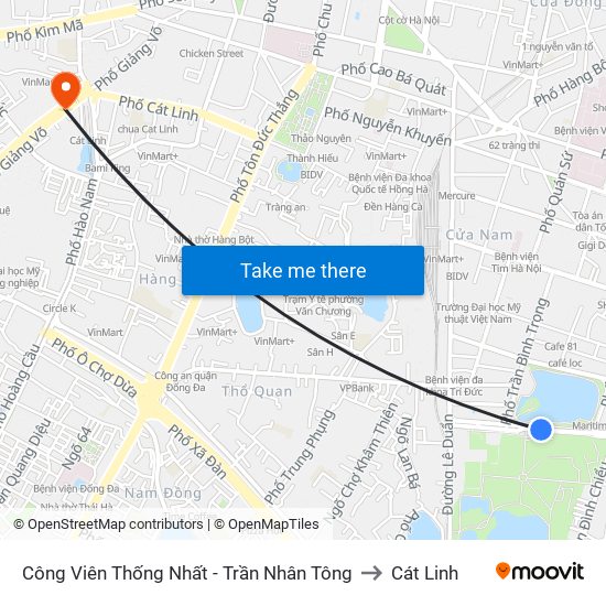 Công Viên Thống Nhất - Trần Nhân Tông to Cát Linh map