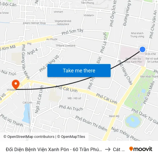 Đối Diện Bệnh Viện Xanh Pôn - 60 Trần Phú (Bộ Tư Pháp) to Cát Linh map