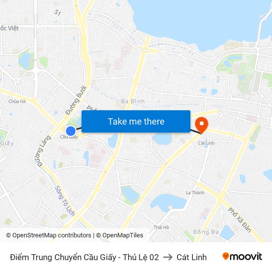 Điểm Trung Chuyển Cầu Giấy - Thủ Lệ 02 to Cát Linh map