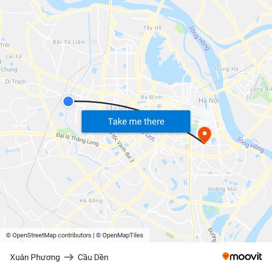 Xuân Phương to Cầu Dền map