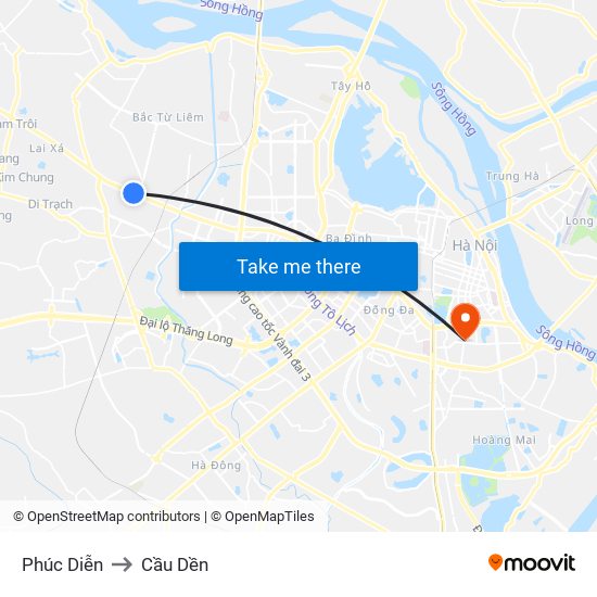 Phúc Diễn to Cầu Dền map