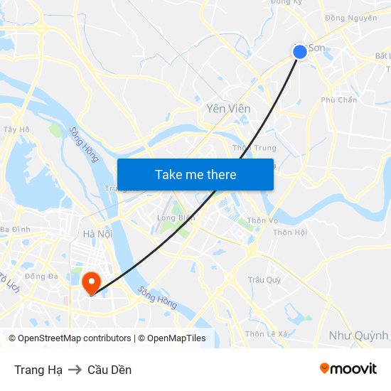 Trang Hạ to Cầu Dền map