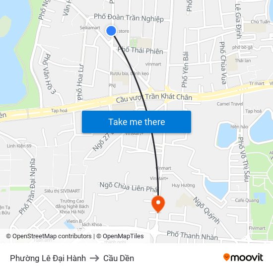 Phường Lê Đại Hành to Cầu Dền map