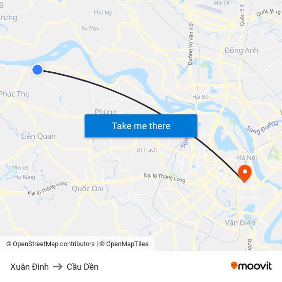 Xuân Đình to Cầu Dền map