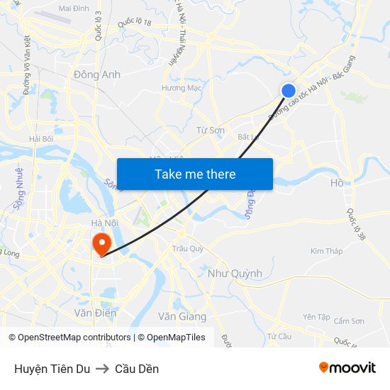 Huyện Tiên Du to Cầu Dền map