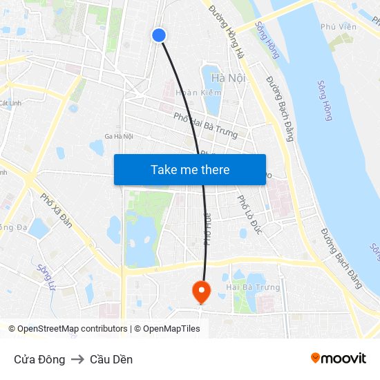 Cửa Đông to Cầu Dền map