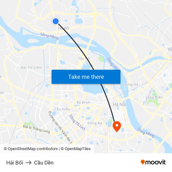 Hải Bối to Cầu Dền map