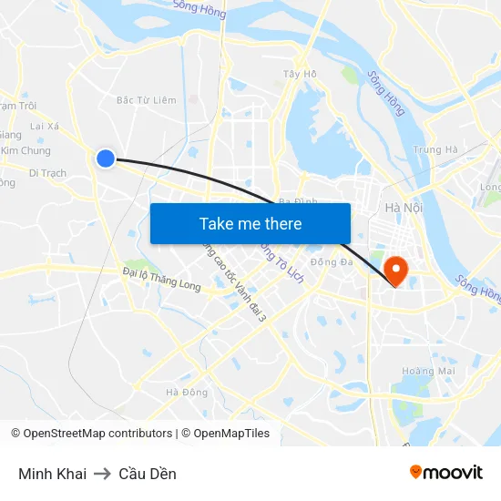 Minh Khai to Cầu Dền map