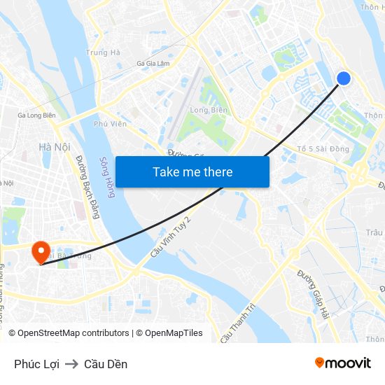 Phúc Lợi to Cầu Dền map