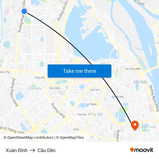 Xuân Đỉnh to Cầu Dền map