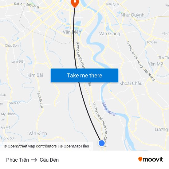 Phúc Tiến to Cầu Dền map