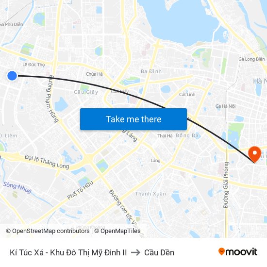 Kí Túc Xá - Khu Đô Thị Mỹ Đình II to Cầu Dền map