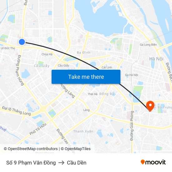 Số 9 Phạm Văn Đồng to Cầu Dền map