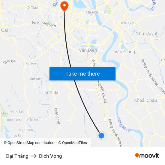 Đại Thắng to Dịch Vọng map