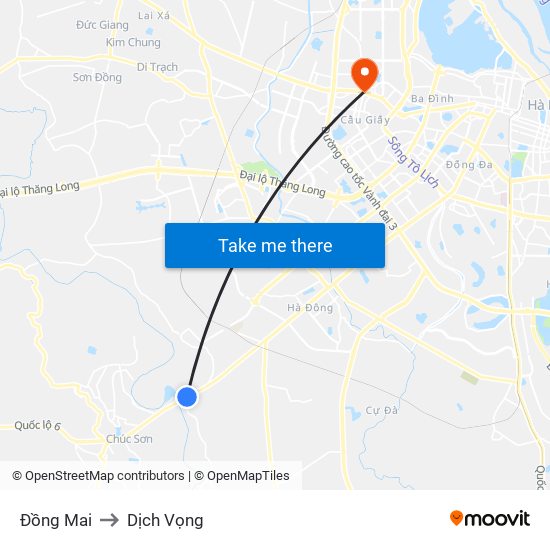 Đồng Mai to Dịch Vọng map