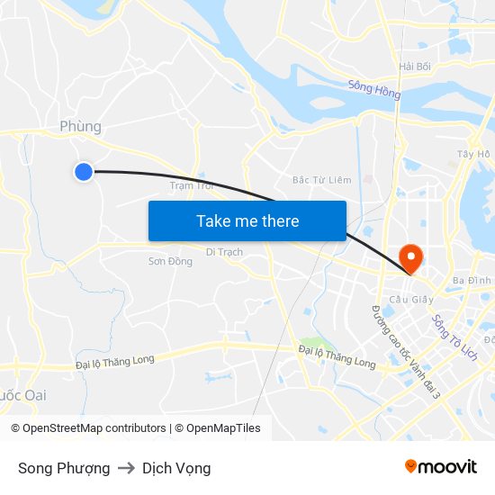 Song Phượng to Dịch Vọng map