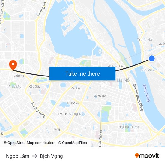 Ngọc Lâm to Dịch Vọng map
