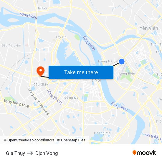 Gia Thụy to Dịch Vọng map