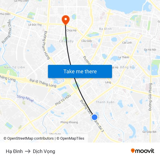 Hạ Đình to Dịch Vọng map
