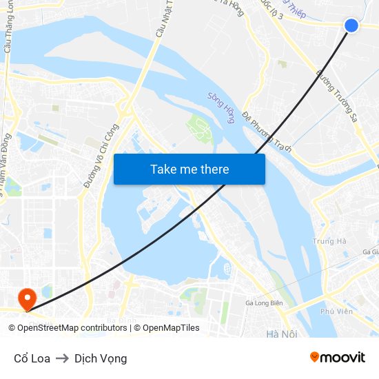 Cổ Loa to Dịch Vọng map