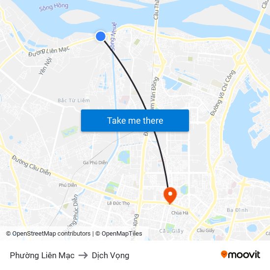 Phường Liên Mạc to Dịch Vọng map