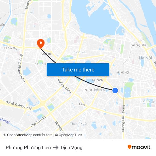 Phường Phương Liên to Dịch Vọng map