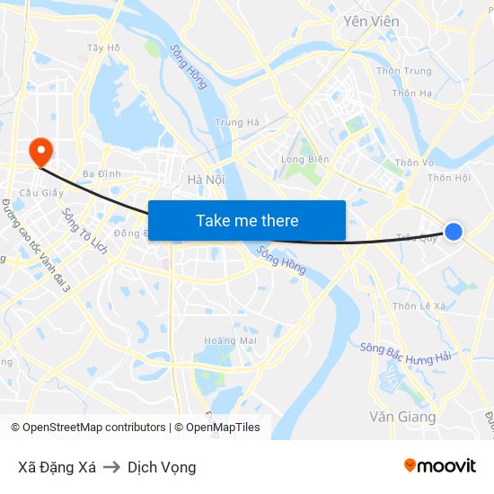 Xã Đặng Xá to Dịch Vọng map