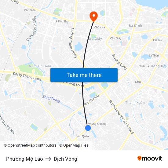 Phường Mộ Lao to Dịch Vọng map