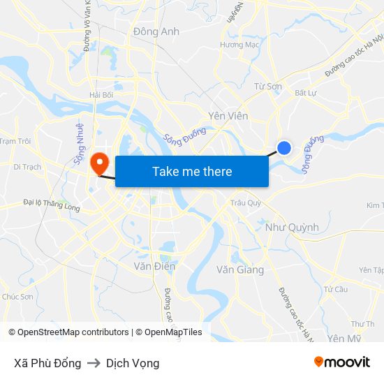 Xã Phù Đổng to Dịch Vọng map