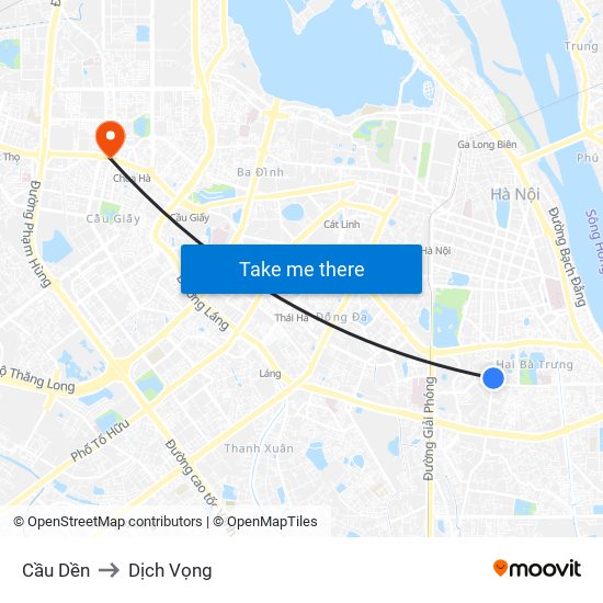 Cầu Dền to Dịch Vọng map