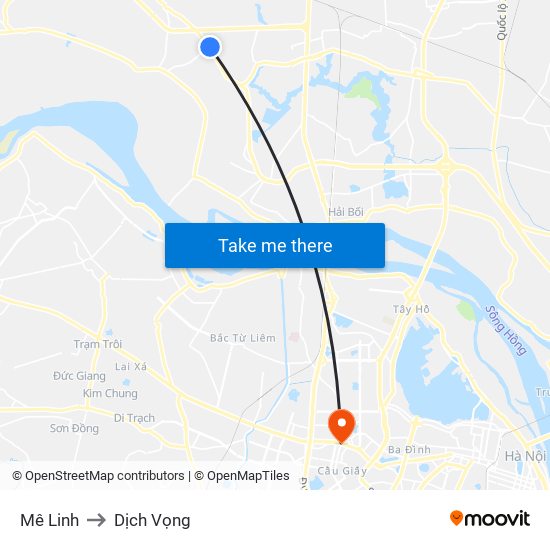 Mê Linh to Dịch Vọng map