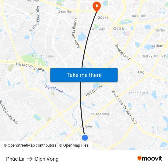 Phúc La to Dịch Vọng map