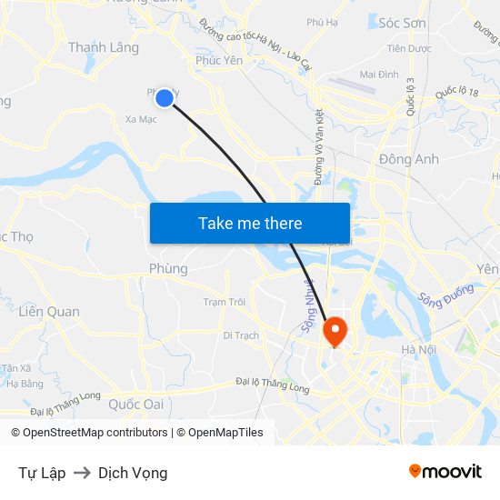 Tự Lập to Dịch Vọng map