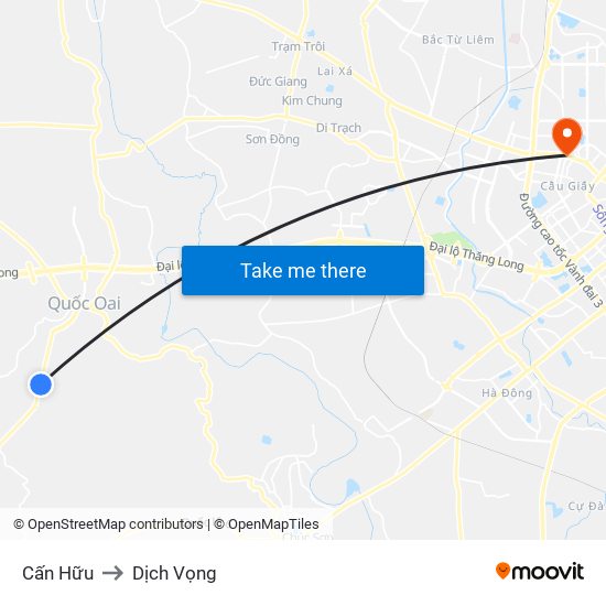 Cấn Hữu to Dịch Vọng map