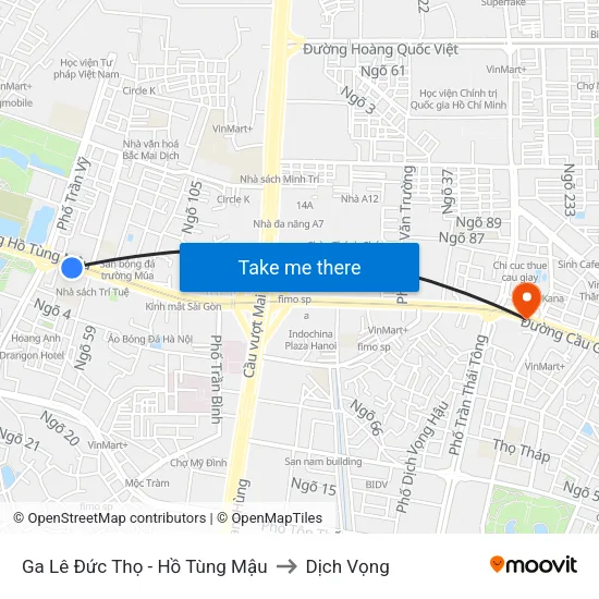 Ga Lê Đức Thọ - Hồ Tùng Mậu to Dịch Vọng map