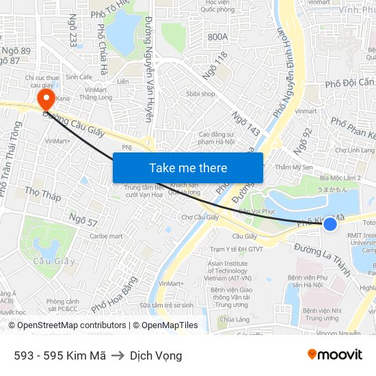 593 - 595 Kim Mã to Dịch Vọng map