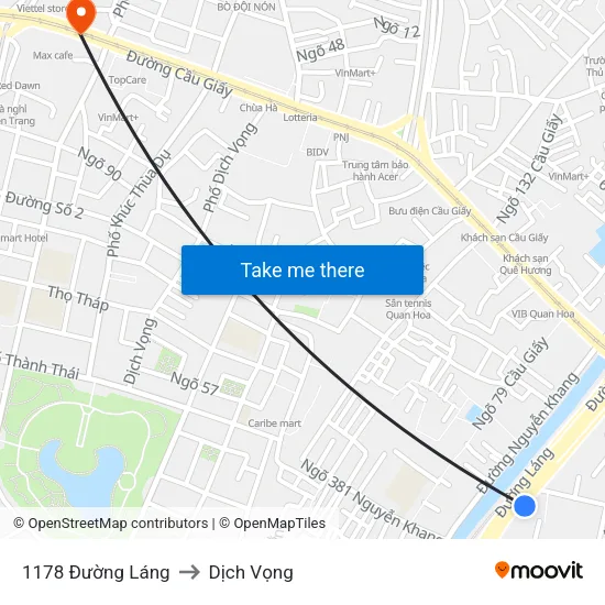 1178 Đường Láng to Dịch Vọng map