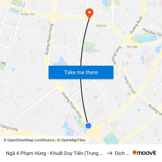 Ngã 4 Phạm Hùng - Khuất Duy Tiến (Trung Tâm Hội Nghị Quốc Gia) to Dịch Vọng map