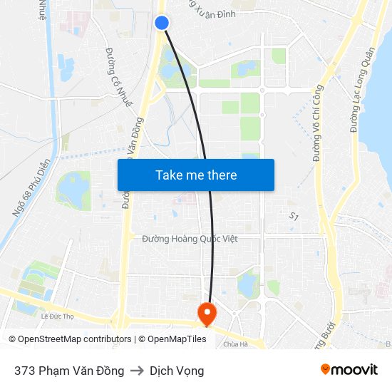 373 Phạm Văn Đồng to Dịch Vọng map
