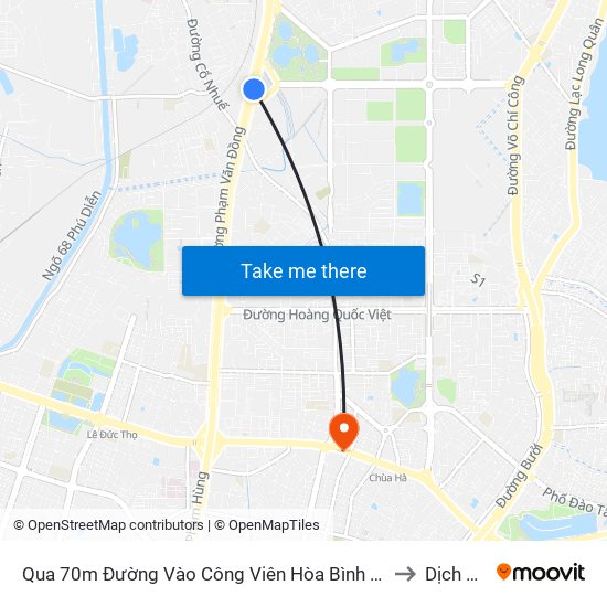 Qua 70m Đường Vào Công Viên Hòa Bình - Phạm Văn Đồng to Dịch Vọng map