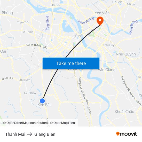 Thanh Mai to Giang Biên map